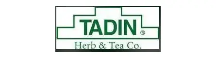 A green and white logo for tadina herb & tea co.